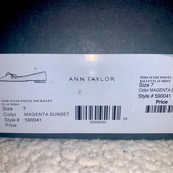 ANN TAYLOR Flats Perforated Suede Pointy Toe Ballet Magenta Sunset 7 NEW w/o tag - Picture 7 of 8